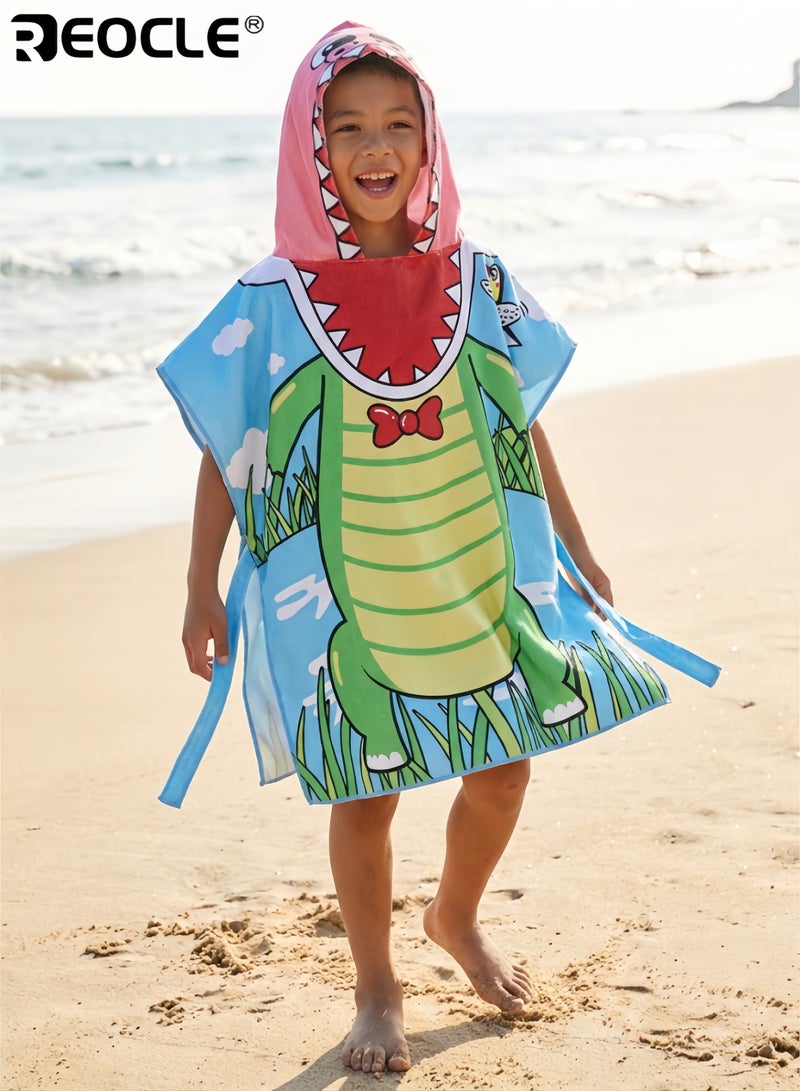 ريوكل مِنشَفَة شاطئ للأطفال بغطاء للرأس بتصميم كرتوني ونسيج ناعم شديد الامتصاص - لفافة منشفة حمام السباحة للأطفال الصغار بغطاء للرأس للسباحة والاستحمام - Image 5